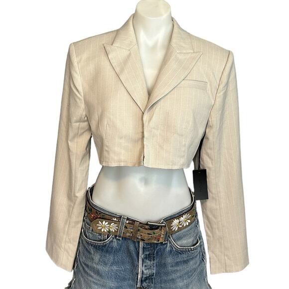 h:ours Gray Crop Tweed Blazer MEDIUM Bolero Padded Shoulder Revolve Designer NEW - Picture 5 of 9